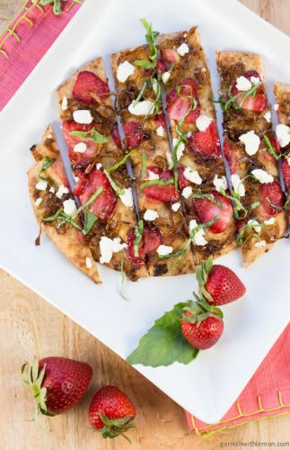 Strawberry flatbread with balsamic onions and goat cheese