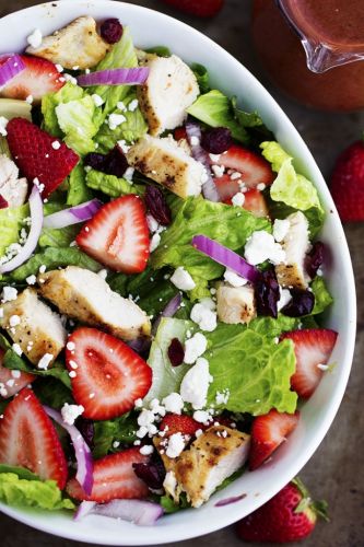 Strawberry chicken salad with strawberry balsamic dressing