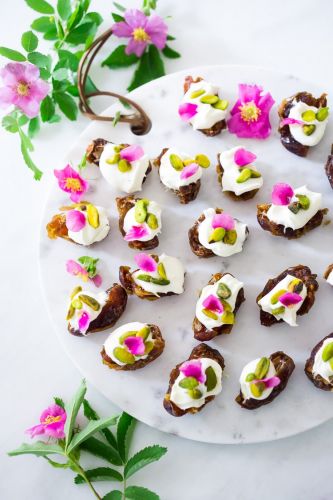 Stuffed Dates with Wild Roses and Pistachios