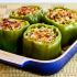 Stuffed green peppers with brown rice, Italian sausage, and Parmesan