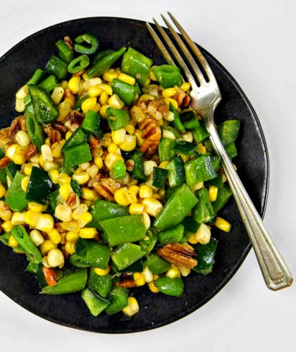 Sugar snap pea salad poblanos and corn