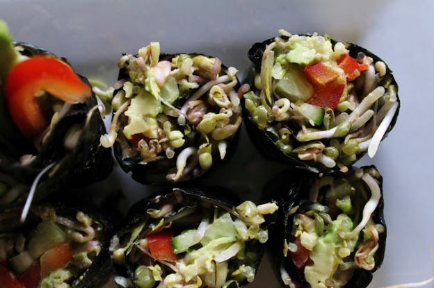 Sushi With Sprouts And Tahini Miso Ginger Sauce
