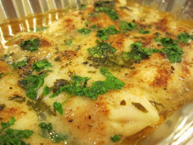Swai Bake with White Wine Lemon Garlic Sauce