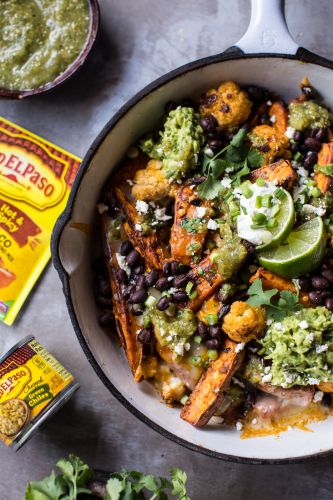 Sweet Potato and Black Bean Nachos with Green Chili Salsa