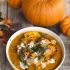 Thai pumpkin curry with salmon and shrimp