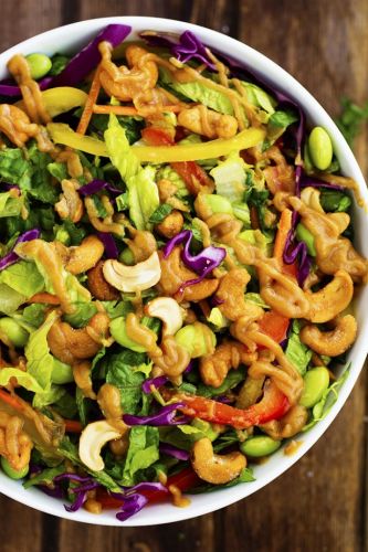 Thai cashew chopped salad with ginger peanut sauce