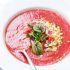 Tomato Watermelon Gazpacho with Pistachios and Basil Oil