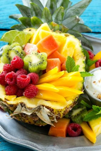 Tropical Fruit Salad with Coconut Almond Dip