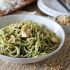Turnip pesto pasta with artichoke hearts and kale