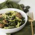 Spicy Parmesan-garlic zucchini pasta with sausage and kalettes