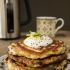 Zucchini and dark chocolate chunk pancakes with maple yogurt