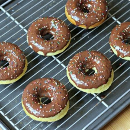 brown butter baked doughnuts with chocolate glaze