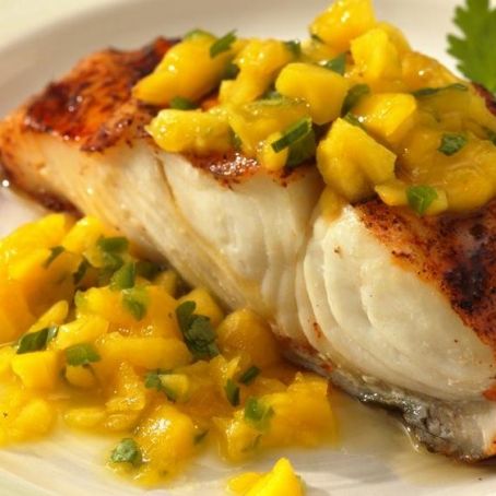 Grilled Halibut with Mango Sauce
