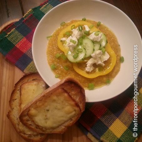 Chilled Peach Soup with Lemongrass, Mint and Goat Cheese