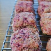 Red beet, apple and pistachio scones