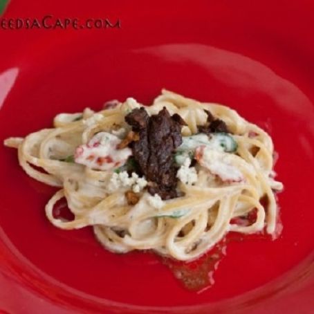 Crock Pot Braisedt Balsamic Steak with Gorgonzola Alfredo
