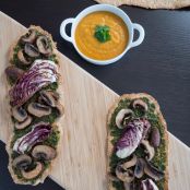 Butternut Squash Soup with Winter Pesto Flatbread