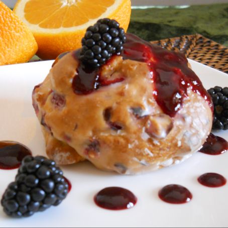 Orange Cranberry Biscones with Blackberry Coulis