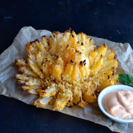 Baked Blooming Onion with Buffalo Sauce