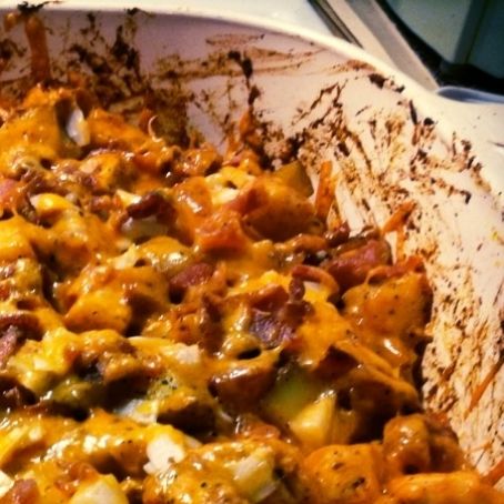 Buffalo Chicken Loaded Baked Potato Casserole