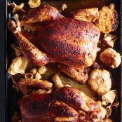 Paprika-Rubbed Chickens with Roasted Garlic