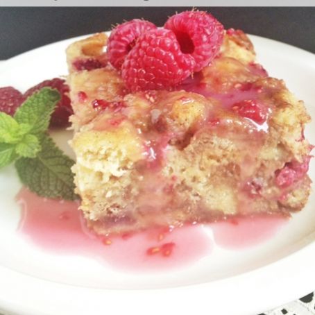 Bread and Butter Pudding with Rhubarb Coulis