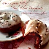 Mascarpone Filled Red Velvet Doughnuts with Cream Cheese Glaze