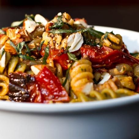 Pasta with Roasted Vegetables, Tomatoes and Basil