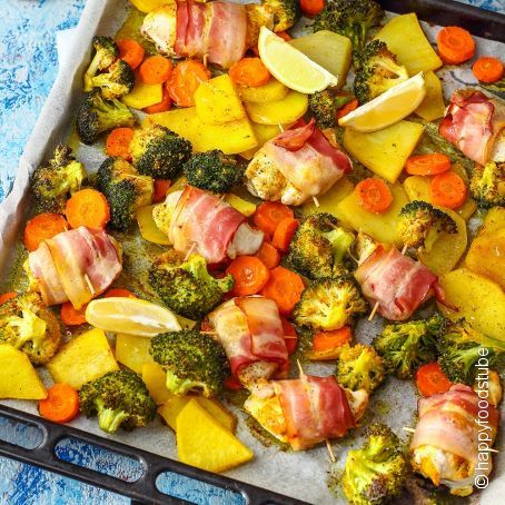 Sheet Pan Bacon and Chicken Dinner