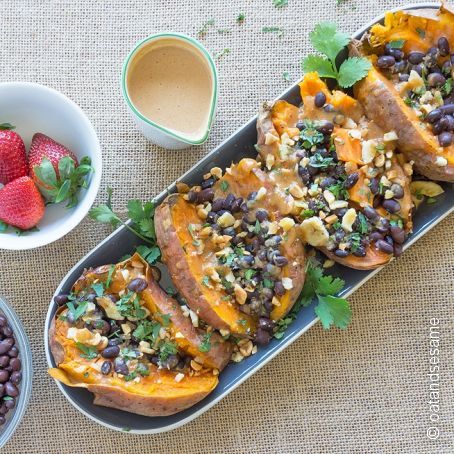 Stuffed Sweet Potatoes with Peanut Sauce