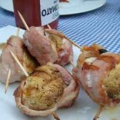 Mushroom wrapped pancetta skewers