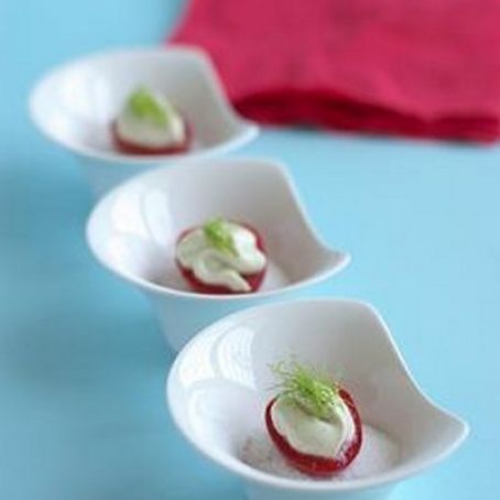 Cherry tomatoes stuffed with Robiola Cheese, Anchovies and Fennel