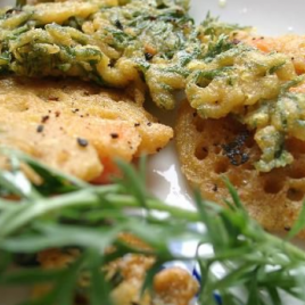 Fried carrot tops with chickpea flour batter