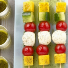 Tomatoes, Mangoes, and Cucumbers Kebabs with Vanilla Oil