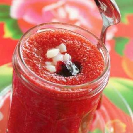 Fruit Gazpacho with Jam and Fresh Strawberries