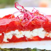 Roasted tomatoes with goat cheese and basil coulis