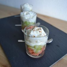 Jar of smoked salmon, cucumber and goat cheese mousse
