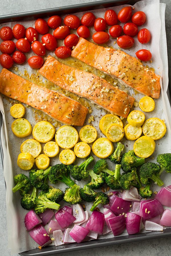 Sheet Pan Honey Mustard Salmon and Rainbow Veggies © Cooking Classy